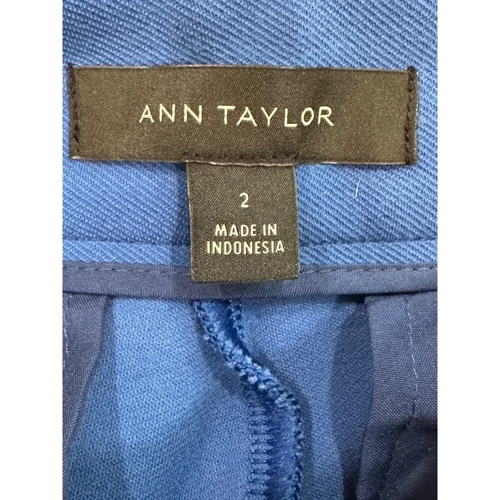 Ann Taylor Blue High Waisted Pintuck Flare Leg Trousers Size 2 Side Zip Career